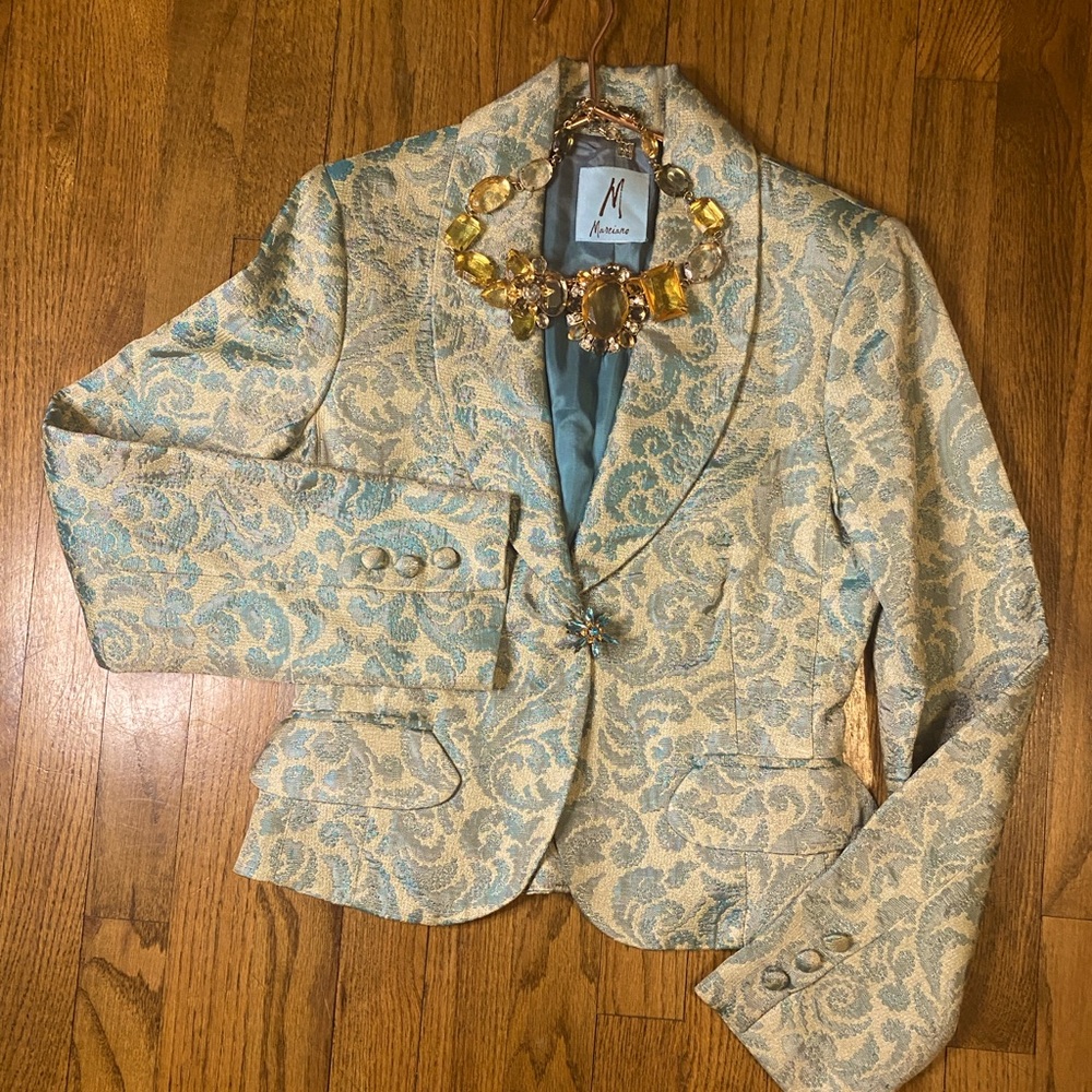Marciano Teal and Gold Blazer Acetato Tapestry Blazer 🍸